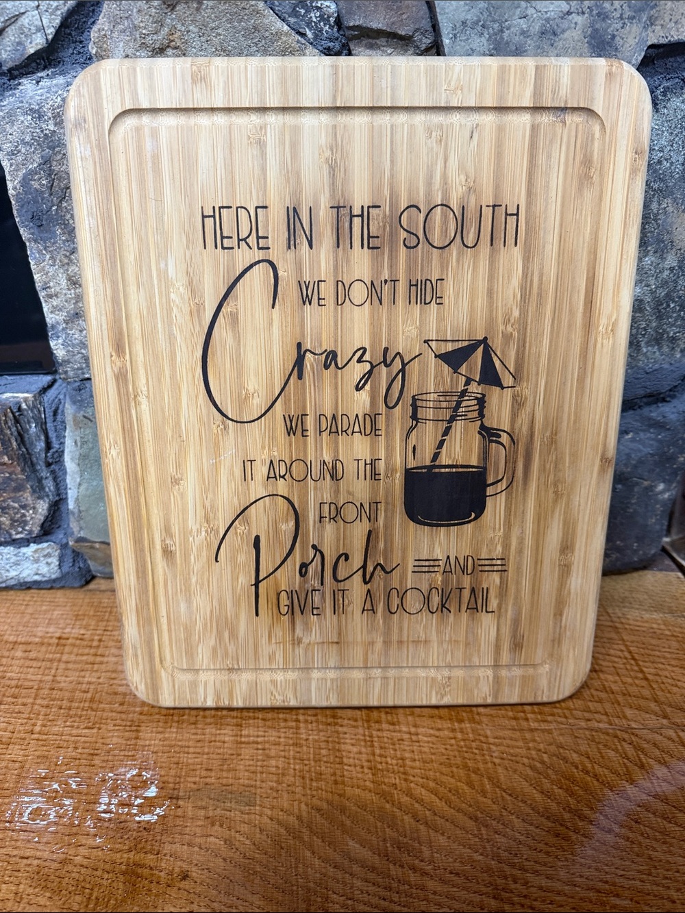 Bamboo Cutting/Serving Board with Southern Quote - Natural Wood